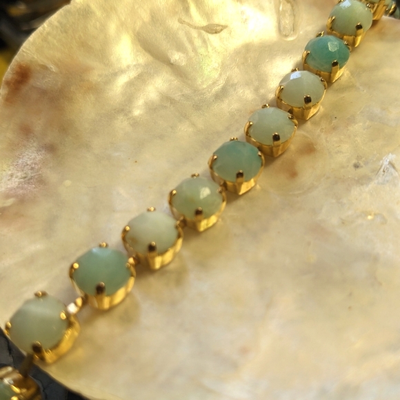 Genuine Amazonite on 14k Gold Plated Bracelet - Picture 5 of 6